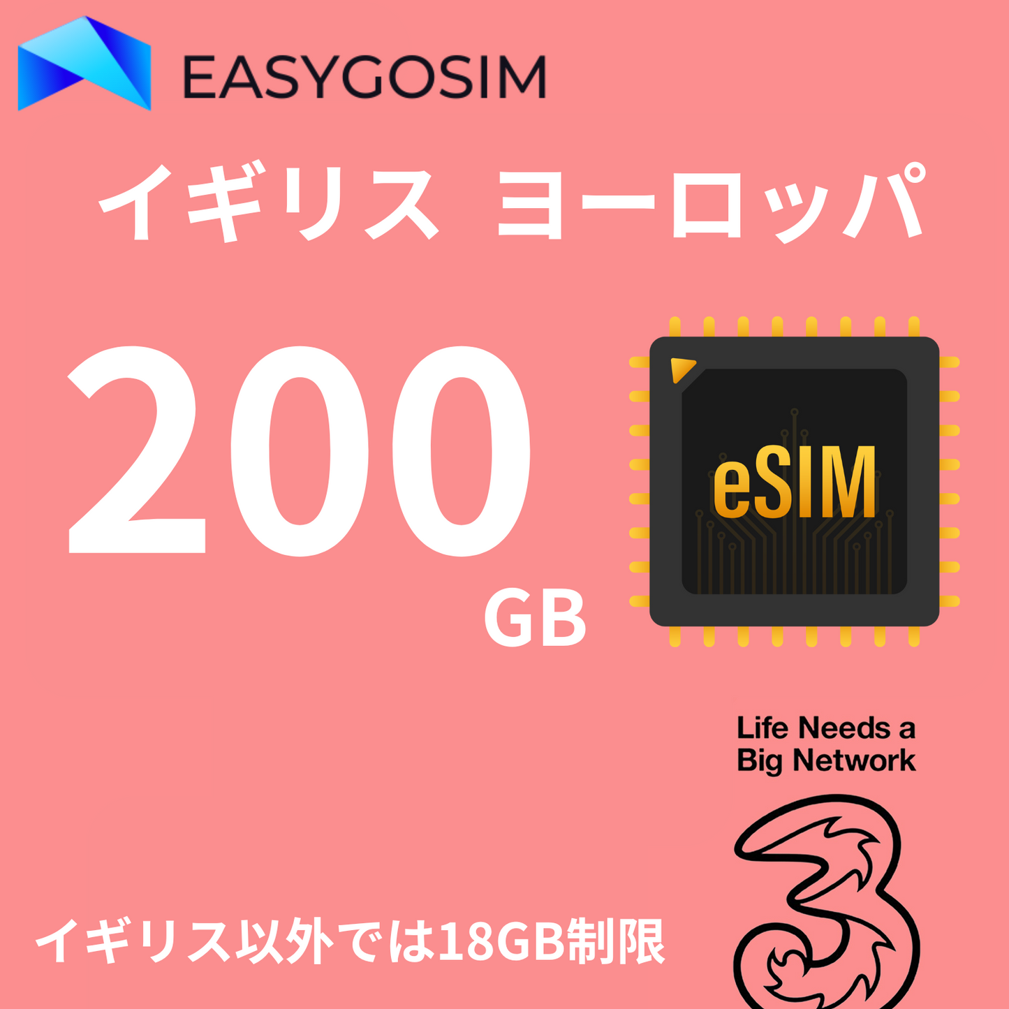 Three 英國 歐洲 eSIM